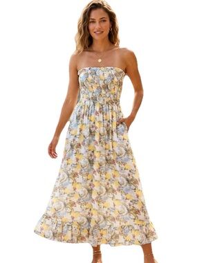 Arizona Jean Company Strapless Floral Dress - Yellow and Blue
